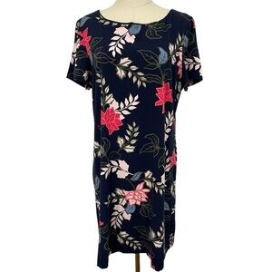 Reitmans Floral Dress Sz L Navy Blue Relaxed Fit Short Sleeve Sundress EUC